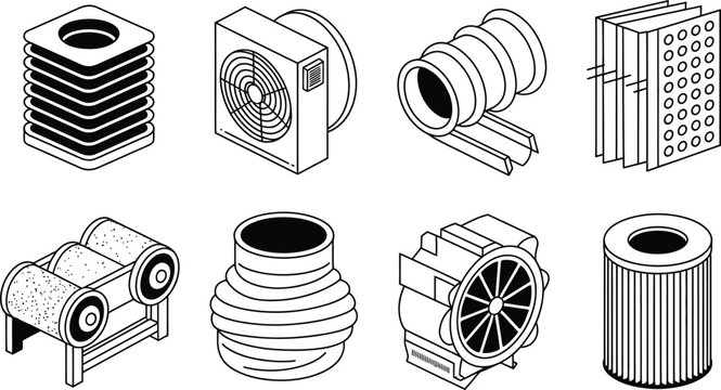 Industrial HVAC, Ventilation, and Air Filtration Equipment Line Art Icon