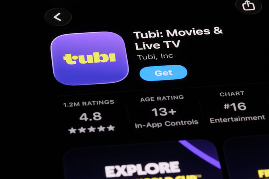 Shanghai,China-July 30th 2026: Tubi app download page on phone screen
