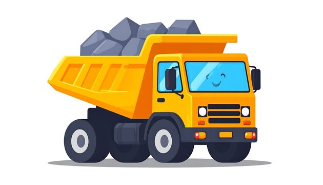 Yellow dump truck with blue cargo container isolated.
