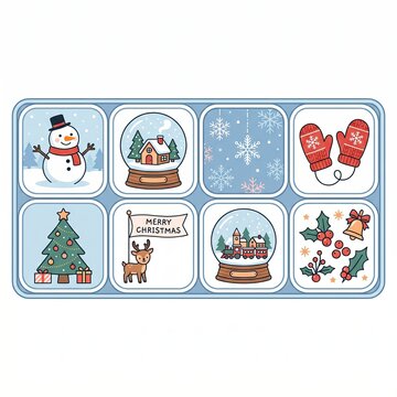 Winter Wonderland 2x4 Bento Grid Strip with Snowman Snow Globes Mittens and Train
