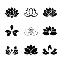 Fototapeta premium Lotus flower icons set in black and white