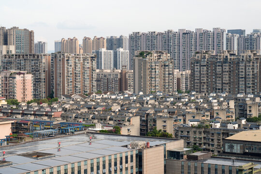 Panoramic skyline of a densely populated city