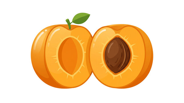 Freshly cut apricot halves with visible pit and juicy orange flesh isolated on transparent background