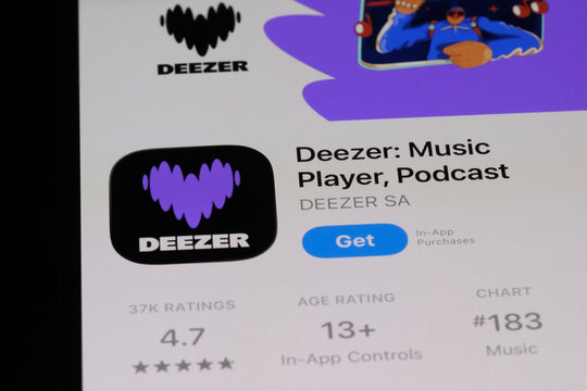 Shanghai,China-July 30th 2026: Deezer app download page on phone screen