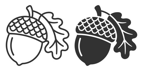 acorn icon set with oak leaf vector illustration on transparent background © gerik_a