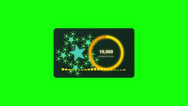 Digital dashboard animation tracking escalating reward points with stars