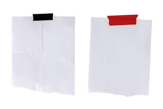 Two blank torn paper note reminder with adhesive tape cut out. template mockup