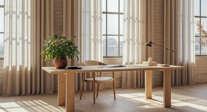 Minimalist Scandinavian Home Office Workspace with Natural Light
