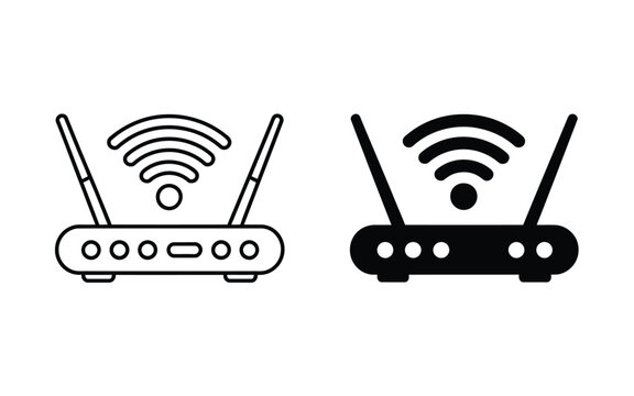 Wireless internet router and network connection icon set with internet, wireless