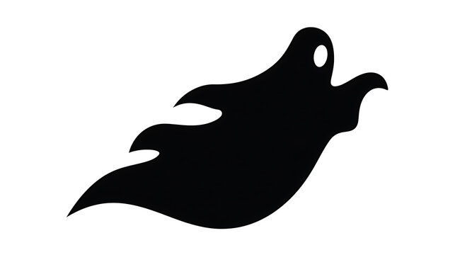 A silhouette of a spooky ghost with wavy appendages floating in the air. The ghost is black with a white oval eye