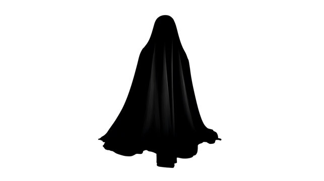 A shrouded figure draped in a black cloak, its face and identity concealed, evoking an air of mystery and anonymity