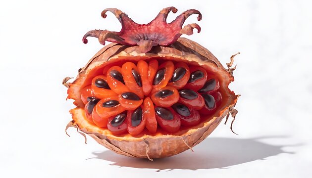 Fresh gac fruit cut out White background with shadow. 8K resolution. AI Generated.