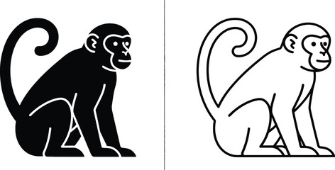 Monkeys in Vector Illustration Style Sitting on Ground © MD