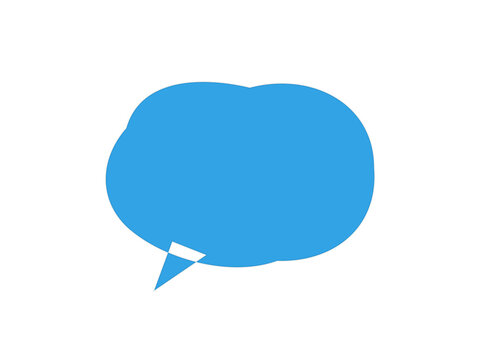 Blue rounded rectangular speech bubble with dialogue communication template interface as cut out PNG