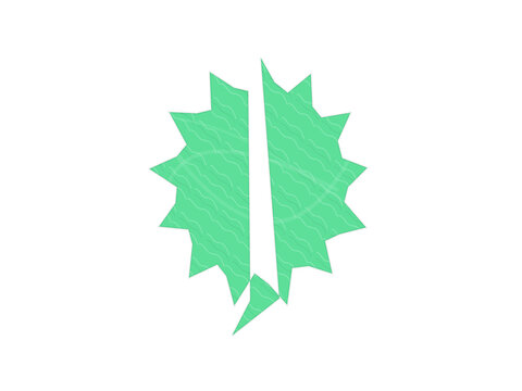 Green jagged starburst speech bubble with starburst explosion dialogue communication template interface as PNG element