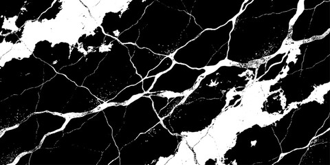 Abstract black and white marble texture with striking white veins and cracks, creating a dramatic and sophisticated surface. © Shehbaz Studio