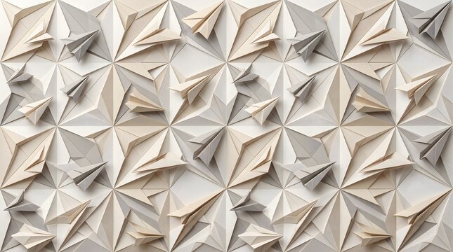 Geometric paper airplanes and origami star patterns on transparent background