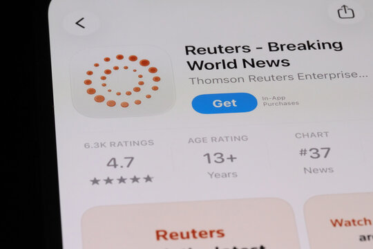 Shanghai,China-July 31st 2026: Reuters app download page on phone screen