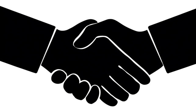 Two black silhouettes of hands shaking, symbolizing partnership and agreement