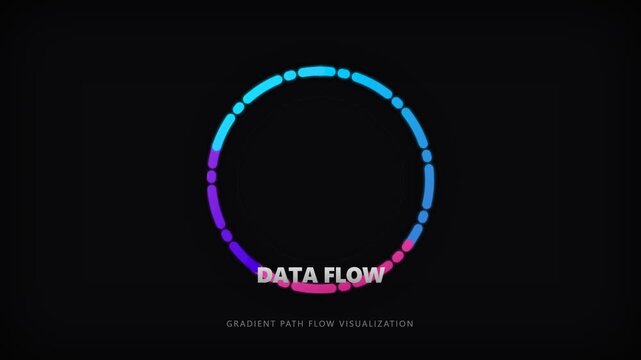 Futuristic circular data flow path gradient visualization neon digital technology ring icon infographic element