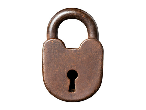 Vintage rusty padlock isolated on transparent or white background, png