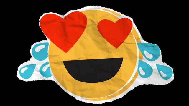Big Laugh with drops and Heart eyes face Paper Emoji with Alpha channel.