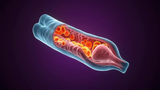 Progression of atherosclerosis in a coronary artery. 4K Video