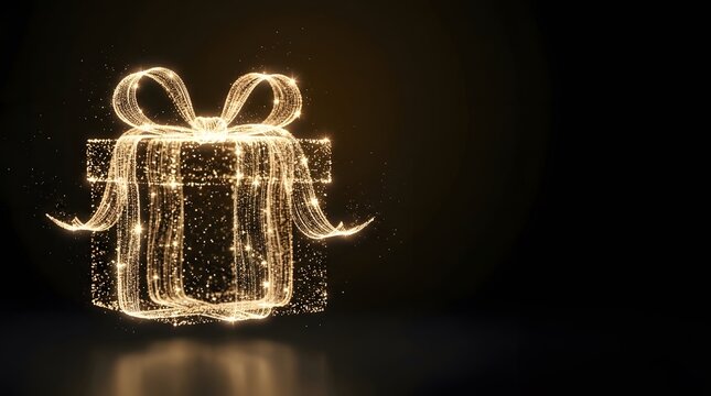 Glowing magical Christmas gift box in the dark
