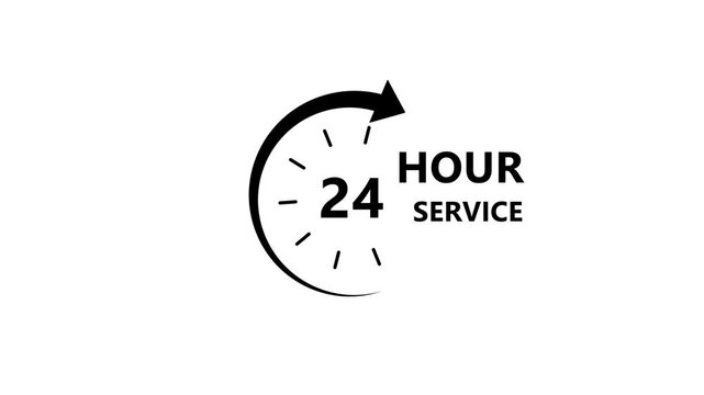 24 Hour Service Blue Clock Arrow Icon Animation Round the Clock Customer Support Symbol Loop Isolated White Background Motion Graphic Video