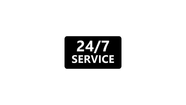 24/7 Service Badge Icon Animation Round the Clock Support Symbol Loop Isolated White Background Motion Graphic Video