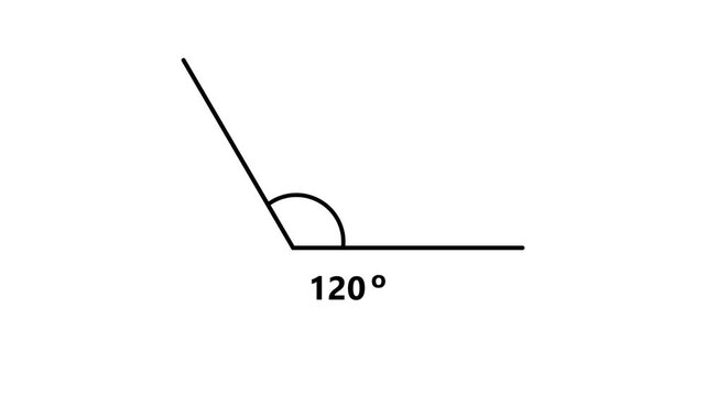 Obtuse Angle 120 Degree Measurement Geometry Diagram Animation Loop Isolated White Background Motion Graphic Video
