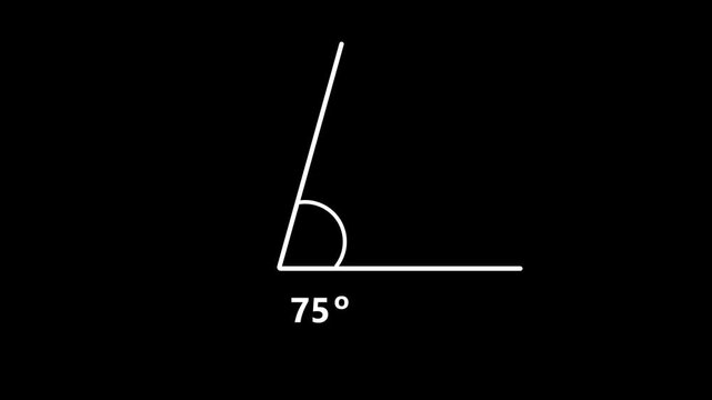 Obtuse Angle 75 Degree Measurement Geometry Diagram Animation Loop Isolated black Background Motion Graphic Video
