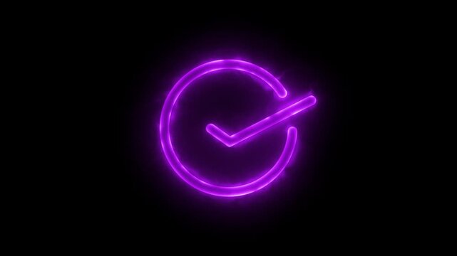 Neon Tick mark icon seamless loop  Glowing neon line Tick mark or confirm icon animatio . Minimal neon Check Mark icon on black background. 4k video