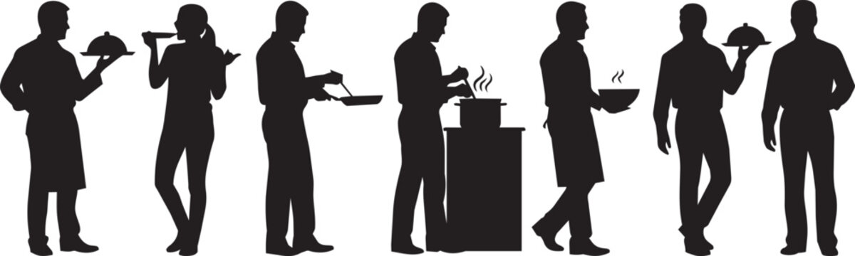 Chefs preparing and serving food in a professional kitchen setting