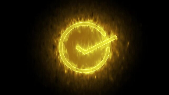 Glowing neon light Check mark icon and tick mark icon. animation and black background. Symbol of glowing neon check mark animation.