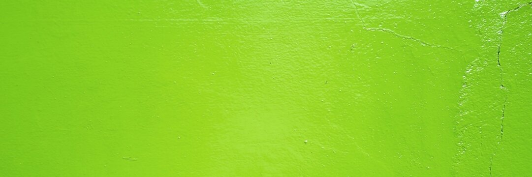 Bright green painted concrete wall surface showing texture and minor cracks