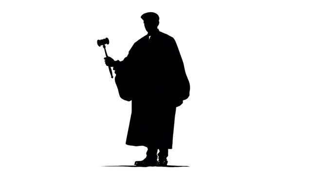 Silhouette of a judge holding a gavel and wearing robes