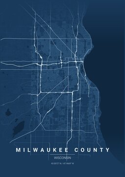 County Map Poster of Milwaukee, Wisconsin - Blueprint Style