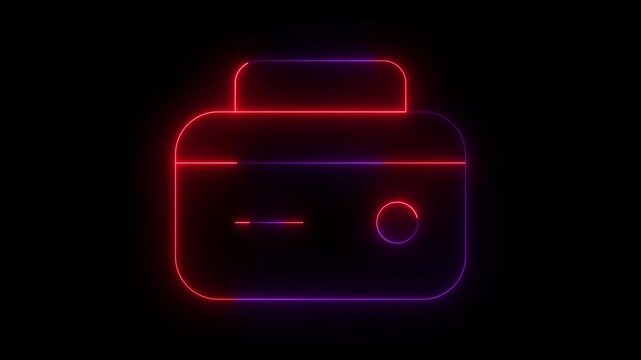 Red and purple glowing neon toaster icon on dark background appliance kitchen