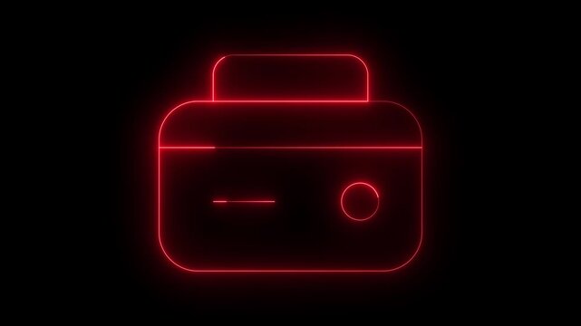 Red glowing neon outline of a toaster icon on black background appliance