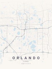 Fototapeta premium Modern Orlando City Map Poster Design, Pastel Dream Style Urban Street Grid Cartography