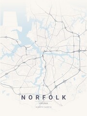 Fototapeta premium Modern Norfolk City Map Poster Design, Pastel Dream Style Urban Street Grid Cartography