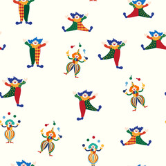 Fototapeta premium Seamless pattern with a CIRCUS theme. Circus clown character. Flat cartoon style
