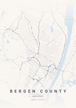 County Map Poster of Bergen, New Jersey - Pastel Dream Style
