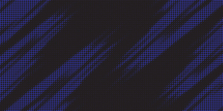 Abstract dark blue halftone pattern with diagonal grunge stripes made of dotted texture. Modern background with dynamic rough flow.