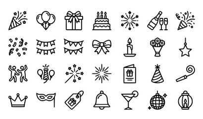 Fototapeta premium Holiday Celebration Essentials Outline Icon Pack
