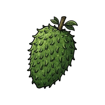 Hand drawn vector illustration of a fresh green soursop or guanabana fruit. Healthy exotic tropical fruit isolated on white background for health and food designs.