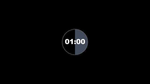 Digital 2 minute countdown timer with circular progress bar on black background. 4K Video