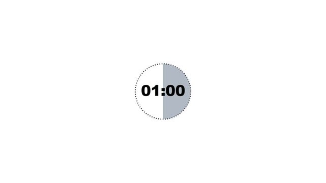 Digital 2 minute countdown timer with circular progress bar on white background. 4K Video