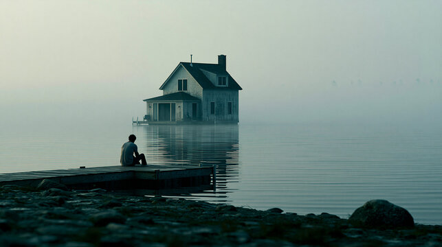 House Partially Submerged in Flood Waters